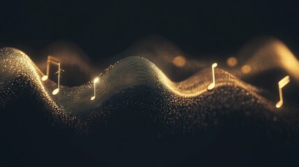 Poster - Smooth Golden Musical Waves with Notes