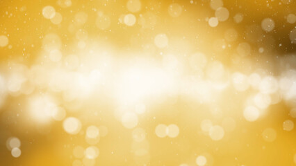 Artistic shiny golden circle bokeh with snowflakes background. Illustration.
