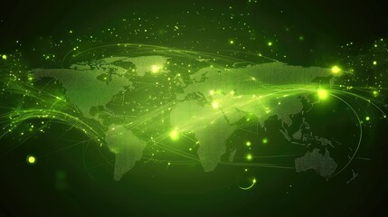 Poster - Green Abstract Digital Background with World Map
