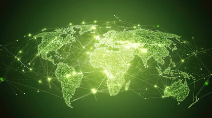Poster - Digital Green Map of Earth with Network Connections