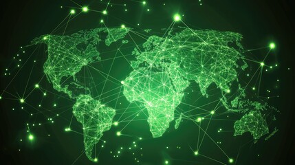 Poster - Digital Green Map of Earth with Connecting Network Lines