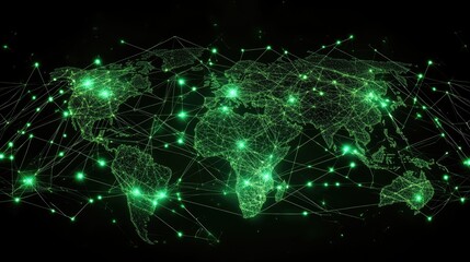 Poster - Digital Green Map of Earth with Connection Web