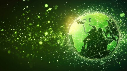 Poster - Futuristic Green Planet Earth with Connective Lines