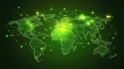 Poster - Green Vector Map of Planet with Floating Elements
