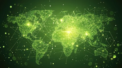 Poster - Green Tech Map of Earth with Floating Elements