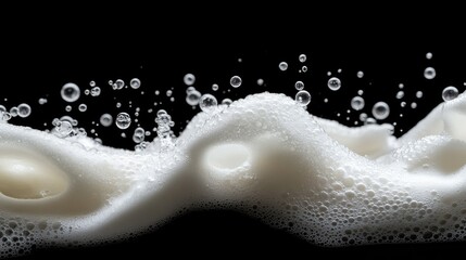 Poster - White Foam with Bubbles Isolated on Black Background