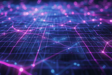 Poster - Dark cyber grid wallpaper with blue and purple glowing light trails, futuristic digital patterns, and a deep, immersive cyber feel.
