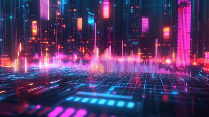 Poster - Colorful Neon Equalizer Sound Waves Background