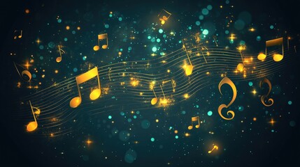 Poster - Golden Melody Music Notes Background Design