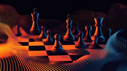 Poster - Abstract Wavy Chessboard Design with Dynamic Patterns