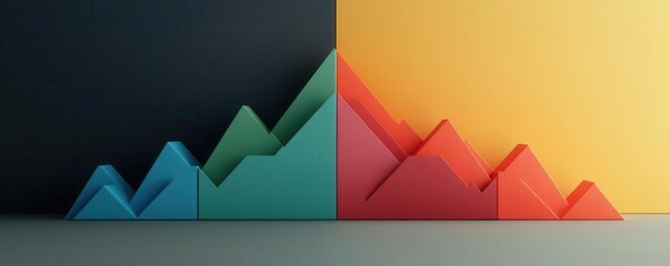 Poster - A colorful abstract representation of growth trends, featuring geometric peaks in varying shades against contrasting backgrounds.