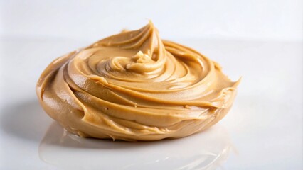 Poster - Close-up of creamy peanut butter, swirls of smooth texture, rich brown hue, against a clean white background