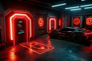 Aufkleber - A dark cyberpunk-inspired scene of data flow with glowing digital lines, graphs, and futuristic technology