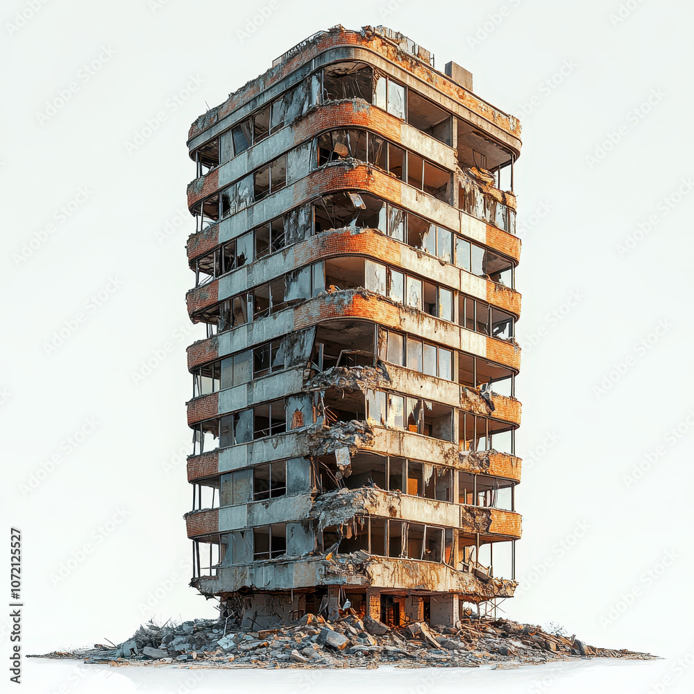 Old Apartment Building with Cracks and Structural Damage, in an Urban ...
