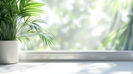 Poster - A potted plant sits on a windowsill, with a view of the outside