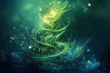 Poster - Abstract glowing Christmas tree with swirling lights and sparkles
