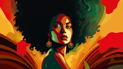 Wall Mural - bright female portrait in colors of kwanzaa holiday black history month