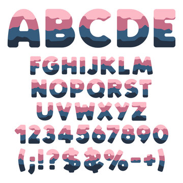 Font, alphabet, letter, number from layers. Isolated vector objects on white background.