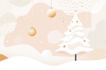 Poster - Christmas tree decorations, golden ornaments, soft pastel background