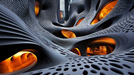 Aufkleber - Explore the Intricate Beauty of Modern Architecture in Abstract Form with Illuminating Elements