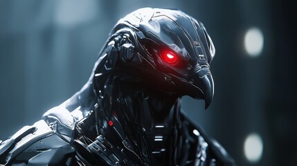 Poster - Futuristic Robotic Bird with Metallic Features and Red Eyes, Capturing the Essence of Advanced Technology Blending with Nature in an Awe-Inspiring Design