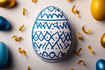 Aufkleber - Simple line drawing of an Easter egg with small dots and patterns, set against a white background