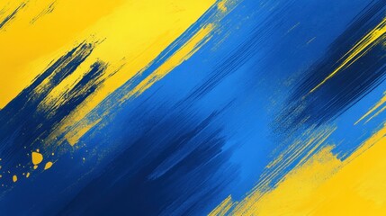 Poster - Abstract Art with Dynamic Brush Strokes in Bold Yellow and Blue Tones Perfect for Modern Decor and Creative Projects