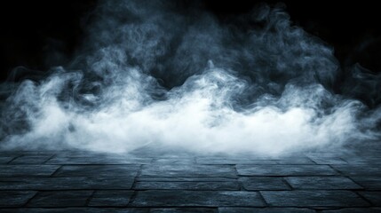 Poster - Mystical Smoke and Fog Rising from a Dark Stone Floor Creating an Enigmatic Atmosphere for Background Use in Various Creative Projects