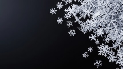 Poster - Elegant and Delicate Snowflakes Falling on a Dark Background, Creating a Magical Winter Scene Perfect for Holiday and Seasonal Themes