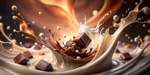 Poster - A dramatic splash of creamy liquid with chocolate squares, a tantalizing blend of textures and flavors