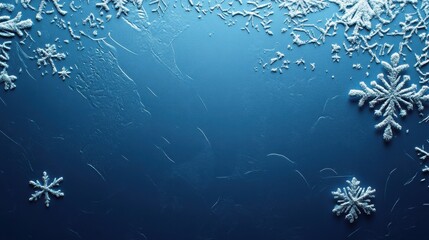 Poster - Beautiful Frosty Snowflakes on a Deep Blue Background Creating a Winter Wonderland Atmosphere for Seasonal Designs and Holiday Themes