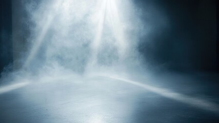 Poster - Dramatic Light Rays Cutting Through Misty Atmosphere in a Darkened Space Creating a Perfect Backdrop for Abstract or Mysterious Artworks and Displays
