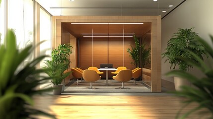 Poster - A room with a wooden structure and a lot of plants