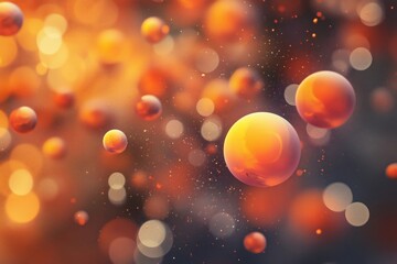 Poster - abstract orange spheres floating in space, glowing particles, blurred background
