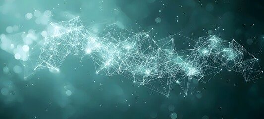 Poster - A mesmerizing abstract representation of a digital network, showcasing interconnected lines and nodes against a soothing teal background, embodying the essence of technology and connectivity.