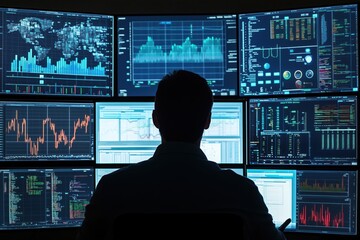 Poster - data analysis dashboard with multiple screens displaying analytics and graphs