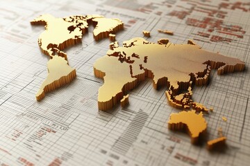 Poster - Golden world map on textured background, detailed geographical representation