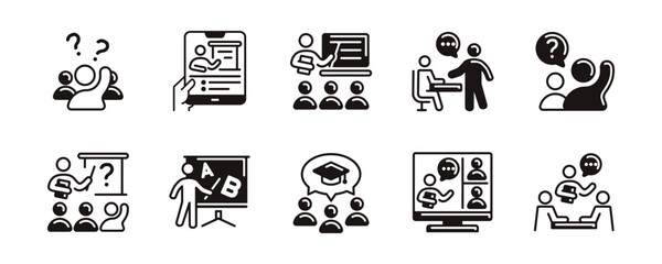 Aufkleber - education classroom student learning icon set school lecture conference study course signs vector illustration business online seminar meeting with unique style design