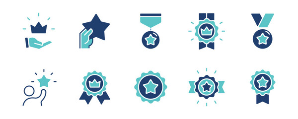 star and crown badge award icon set success achievement award medal signs vector illustration for we