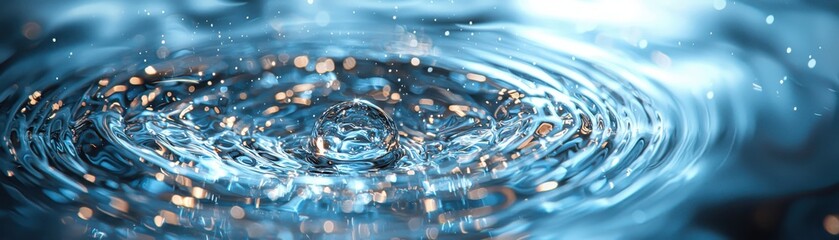 Poster - Explore the dynamic impact of a water droplet from a top view creating circular ripples in a fluid medium