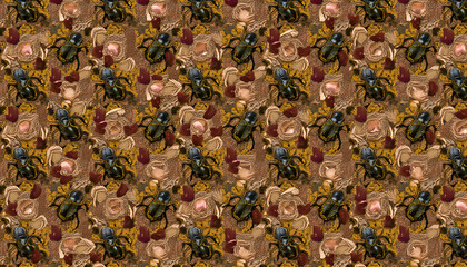 Wall Mural - seamless insects texture, realistic patterns, natural colors, soft lighting, high resolution