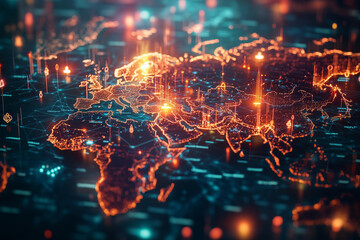 Aufkleber - Exploring global communications through a vibrant dimensional world map