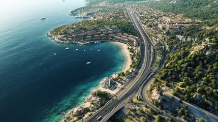 Poster - A beautiful beach with a highway running through it