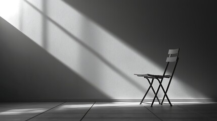 Wall Mural - minimalist image of a metal chair leaning against the floor in a monochrome room with soft shadows a
