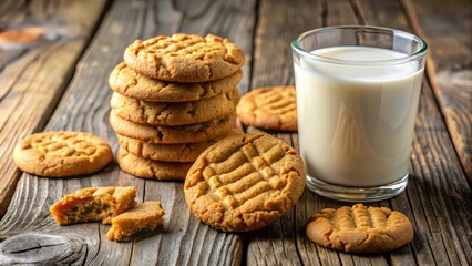 Poster - Classic peanut butter cookies and a glass of cold milk, a sweet and simple treat for any time of day.