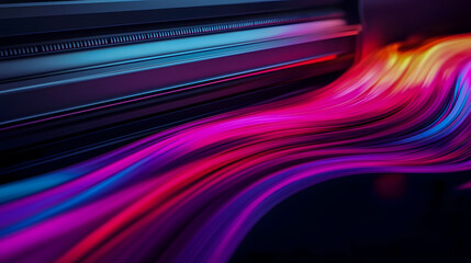 Poster - Vibrant Flow of Colorful Light Waves on a Sleek Surface Creating a Dynamic and Modern Digital Art Effect Suitable for Abstract Backgrounds and Creative Designs