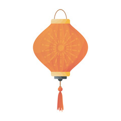Poster - Chinese lantern in flat design. Festive red paper lamp with tassels for holiday. Vector illustration isolated.