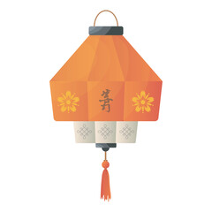 Poster - Chinese lantern in flat design. Red ornate paper lamp for holiday illumination. Vector illustration isolated.