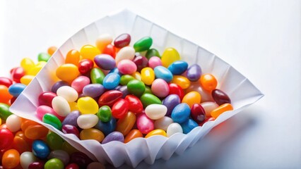 Poster - A colorful assortment of jelly beans in a white paper cup, a sweet and sugary treat