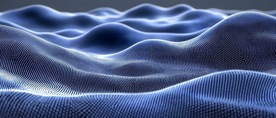 Poster - A stunning abstract representation of flowing waves created with intricate patterns of dots. The cool blue tones create a serene and calming atmosphere, evoking waves in a digital landscape.